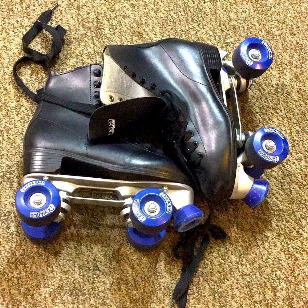 Chicago Men Classic Indoor Black and Blue Roller Skates Sz,6US  Blue Wheels